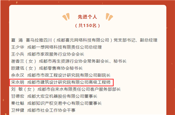 祝贺！市建筑院宋永明同志获评成都市建设幸福美好生活十大工程突出贡献奖